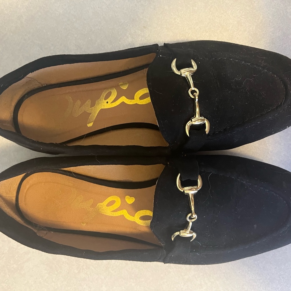 Black Qupid loafers with gold detail